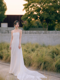 Elegant A Line Spaghetti Straps Satin Long Wedding Dresses HZ1024