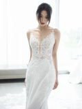 Timeless Mermaid Spaghetti Straps Satin Lace Long Wedding Dresses HZ1024