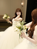 Princessful Ball Gown Strapless Satin Tulle With Veil Long Wedding Dresses HZ1024