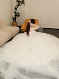 Princessful Ball Gown Strapless Satin Tulle With Veil Long Wedding Dresses HZ1024