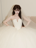 Princessful Ball Gown Strapless Satin Tulle With Veil Long Wedding Dresses HZ1024