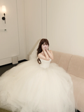 Princessful Ball Gown Strapless Satin Tulle With Veil Long Wedding Dresses HZ1024