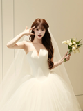 Princessful Ball Gown Strapless Satin Tulle With Veil Long Wedding Dresses HZ1024