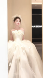 Pretty Ball Gown Strapless Satin Tulle Applique With Veil Long Wedding Dresses HZ1024