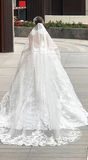 Sweet Ball Gown Strapless Tulle Lace With Sleeves Veil Long Wedding Dresses HZ1024