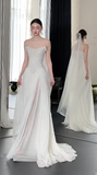 Elegant A Line Strapless Chiffon Tulle With Veil Long Wedding Dresses HZ1024