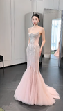 Timeless Mermaid Starpless Tulle Sequin Beaded Long Wedding Dresses HZ1024