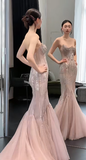Timeless Mermaid Starpless Tulle Sequin Beaded Long Wedding Dresses HZ1024
