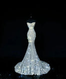 Timeless Mermaid Strapless Tulle Lace Sequin Long Wedding Dresses HZ1024