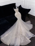 Stunning Mermaid Spaghetti Straps Tulle Lace Long Wedding Dresses HZ1024