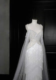 Gorgeous Mermaid Spaghetti Straps Tulle Baeded Long Wedding Dresses HZ1024