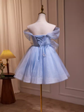 Elegant Ball Gown Off The Shoulder Tulle Party Dress Blue Homecoming Dresses HZ1024
