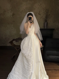 Elegant A Line Strapless Satin With Veil Long Wedding Dresses HZ1024