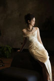 Chic Mermaid Spaghetti Straps Satin Pleated Long Wedding Dresses HZ1024