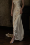 Chic Mermaid Spaghetti Straps Satin Pleated Long Wedding Dresses HZ1024