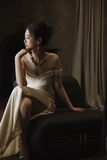 Chic Mermaid Spaghetti Straps Satin Pleated Long Wedding Dresses HZ1024