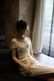 Chic Mermaid Spaghetti Straps Satin Pleated Long Wedding Dresses HZ1024