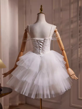 Elegant Ball Gown Spaghetti Straps Tulle Party Dress White Homecoming Dresses HZ1024