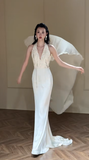 Unique Mermaid Halter Satin Long Wedding Dresses HZ1024