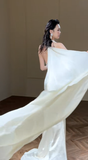 Unique Mermaid Halter Satin Long Wedding Dresses HZ1024