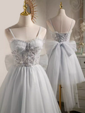 Elegant Ball Gown Straps Tulle Party Dress Gray Homecoming Dresses HZ1024