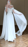Eelgant A Line Off The Shoulder Chiffon Long Wedding Dresses HZ1024