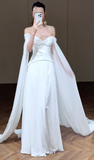 Eelgant A Line Off The Shoulder Chiffon Long Wedding Dresses HZ1024