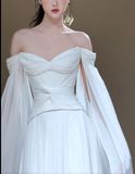 Eelgant A Line Off The Shoulder Chiffon Long Wedding Dresses HZ1024