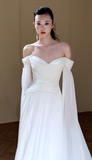 Eelgant A Line Off The Shoulder Chiffon Long Wedding Dresses HZ1024