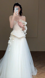 Chic A Line Strapless Tulle Applique Long Wedding Dresses HZ1024