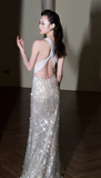 Timeless Mermaid Halter Sequin Long Wedding Dresses HZ1024