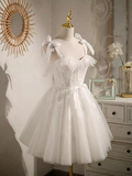 Elegant Ball Gown Straps Tulle Party Dress White Homecoming Dresses HZ1024