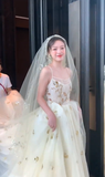 Pretty A Line Spaghetti Straps Tulle Sequin With Veil Long Wedding Dresses HZ1024