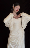 Unique A Line Strapless Satin With Sleeves Long Wedding Dresses HZ1024