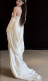 Unique A Line Strapless Satin With Sleeves Long Wedding Dresses HZ1024