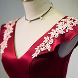Elegant Ball Gown V Neckline Satin Party Dress Burgundy Homecoming Dresses HZ1024