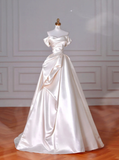 Simple Elegant A Line Off The Shoulder Satin Long Wedding Dresses HZ1024