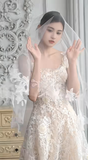 Gorgeous A Line Spaghetti Straps Tulle Lace With Veil Long Wedding Dresses HZ1024