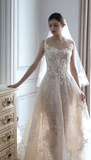 Gorgeous A Line Spaghetti Straps Tulle Lace With Veil Long Wedding Dresses HZ1024