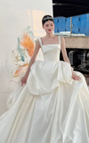 Unique Ball Gown Square Satin Pleated Long Wedding Dresses HZ1024