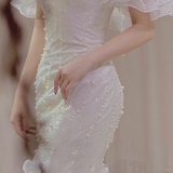 Stunning Mermaid Off The Shoulder Satin Sequin Beads Long Wedding Dresses HZ1024