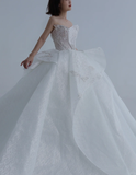 Timeless Ball Gown Strapless Satin Sequin Beads Long Wedding Dresses HZ1024