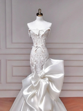 Stunning Mermaid Strapless Satin Lace Long Wedding Dresses HZ1024