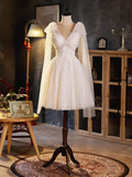 Elegant Ball Gown V Neckline Tulle Party Dress Lace White Homecoming Dresses HZ1024