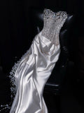 Gorgeous Mermaid Spaghetti Straps Satin Sequin Beads Long Wedding Dresses HZ1024