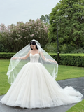Stunning Ball Gown Spaghetti Straps Tulle Lace With Veil Long Wedding Dresses HZ1024