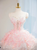 Sweet Ball Gown Strapless Satin Tulle Short Homecoming Dress 16th Birthday Outfits HZ1024