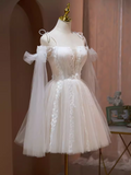 Elegant Ball Gown Straps Tulle Party Dress White Homecoming Dress HZ1024