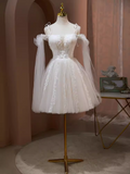 Elegant Ball Gown Straps Tulle Party Dress White Homecoming Dress HZ1024