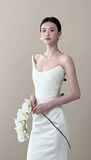 Elegant Mermaid One Shoulder Satin Pleated Long Wedding Dresses HZ1024